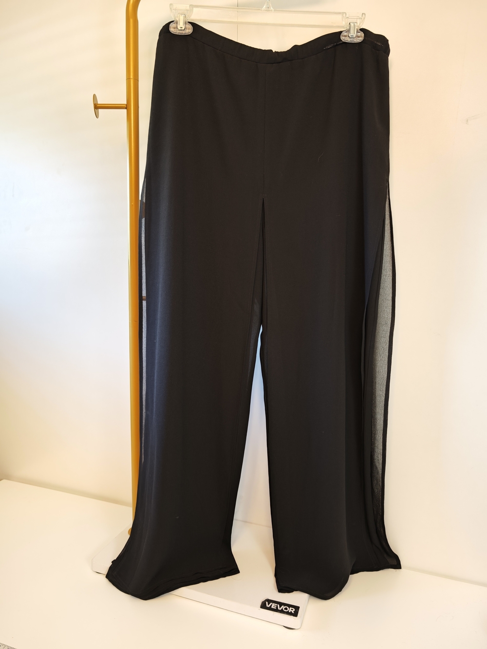 Vintage 90s Gauzy Chiffon Black Wide-Leg Flowy Pants 1X
